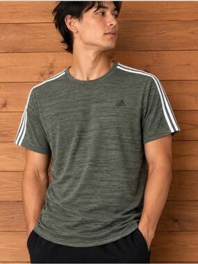 Adidas Men’s Olive Heather 3-Stripe Performance Tee 3xl